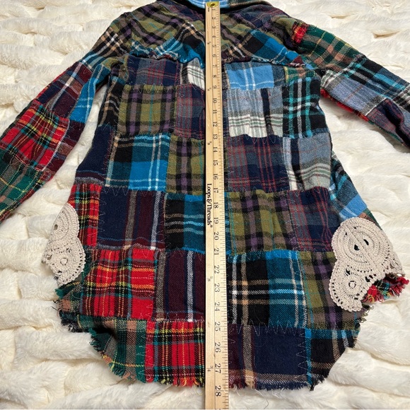We The Free “Lost in Plaid” Patchwork Flannel Plaid Top with Lace Crochet Sides - Picture 8 of 16